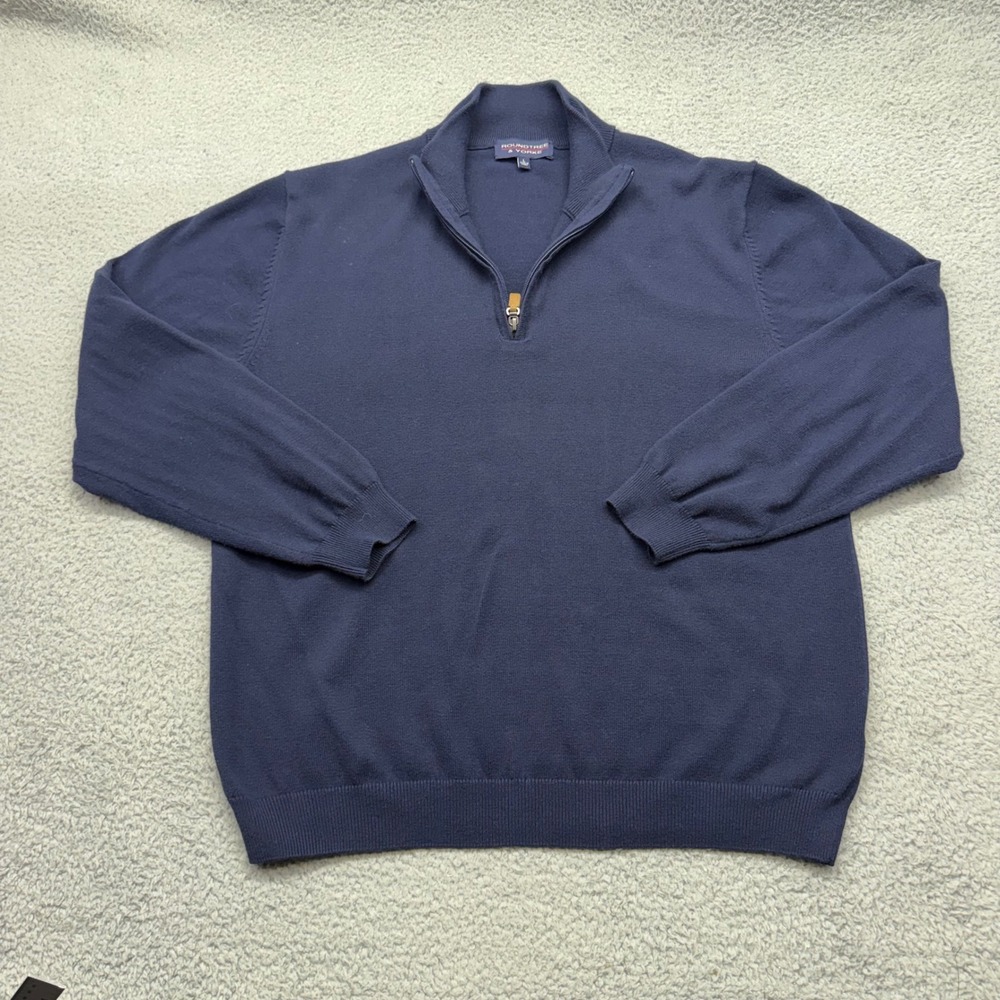 Roundtree &‎ Yorke Mens Large Navy Blue 1/4 Zip Cotton Blend Mock Neck Sweater